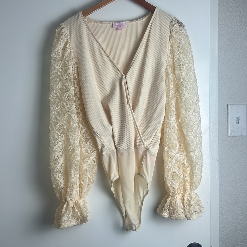 Pink Lily Lace Sleeve Neutral Bodysuit
